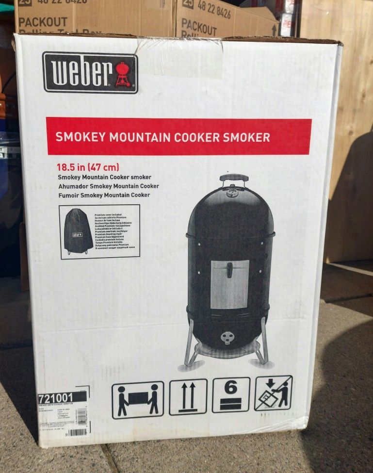 NEW IN BOX 18in. WEBER SMOKEY MOUNTAIN 18" VERTICAL SMOKER CHARCOAL BBQ GRILL COOKER