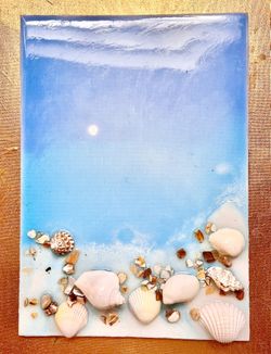 Resin Beach Scene With Real Shells And Sea Glass