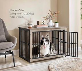 Dog Crate Furniture, Side End Table, Modern Kennel for Dogs Indoor up to 70 lb, Heavy-Duty Dog Cage with Enclosed Base, Double-Door Dog House, Heather
