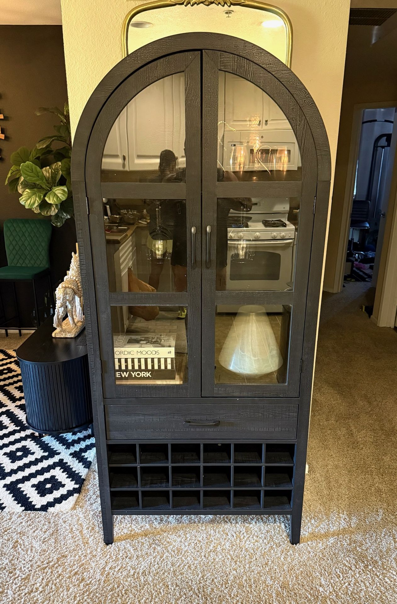 Arch Cabinet With Wine Storage And Drawer