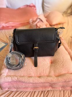 Black Vegan Leather Crossbody Bag with Gold Hardware