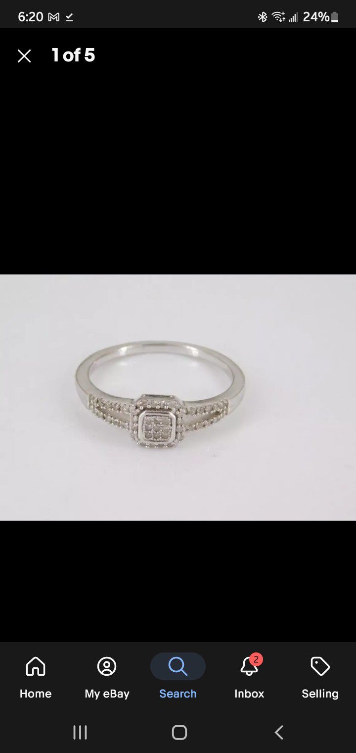 925 Silver Ring With Natural Diamonds, Size 7 (Diamond Tested, Acid Test Silver)