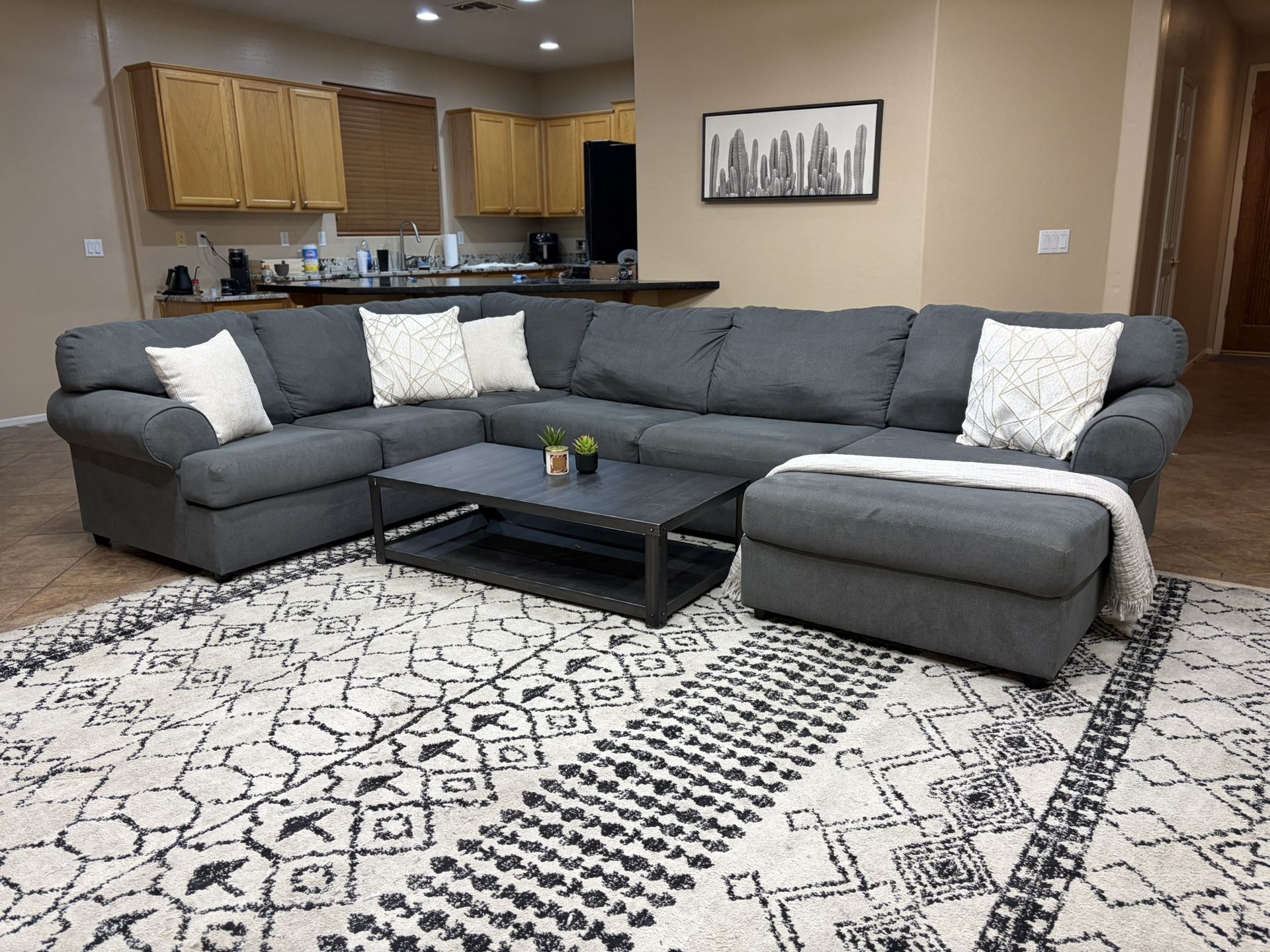 3pc Ashley Grey Fabric Chaise Sectional