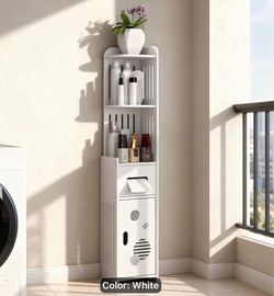 White Tall Corner Storage Shelf Unit