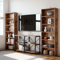 2pcs BOOKSHELVES AND BOOKCASES FLOOR STANDING 6 TIERS, VINTAGE BROWN