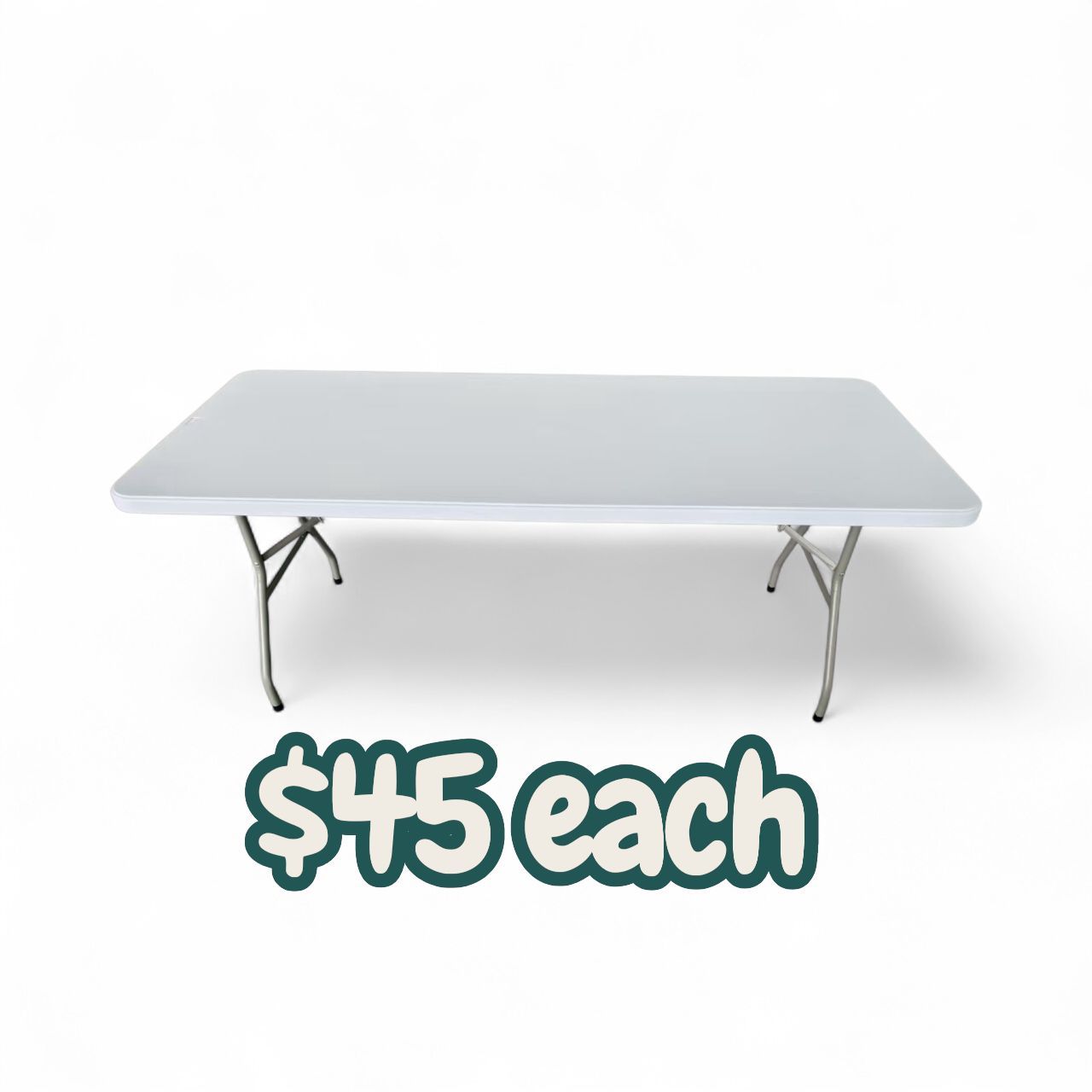 Mesa Plegable de Plástico Nueva en Caja — 6 Pies (72"x30") Mesa Rectangular $45 por mesa