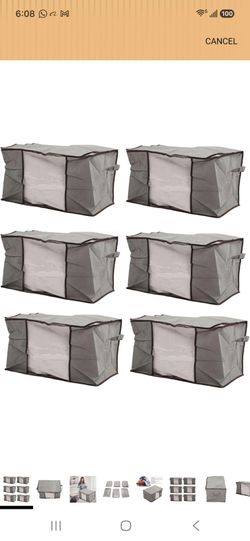 6pcs Quilt Storage Bag Large Blanket Storage Containers Foldable Non Woven Fabrics Clothes Storage for Daily Moving Travel (Grey)