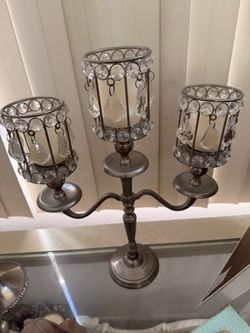 3-Arm Crystal Candelabra Candle Holder