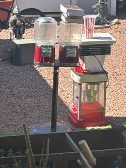 Vintage Double Quarter Candy Machine And Popcorn Machine 