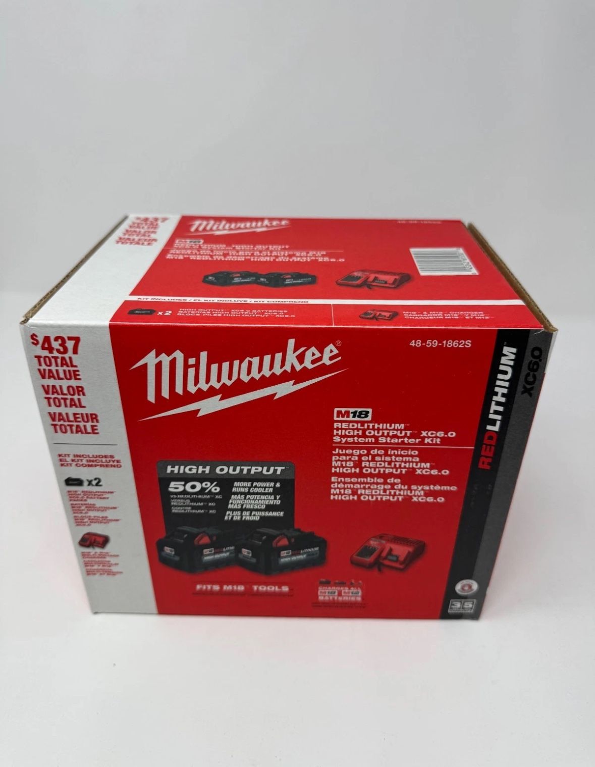 Milwaukee M18 48-59-1862s XC6.0 Ah 2X HIGH OUTPUT Batteries Charger Starter Kit