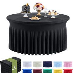 Outpain 6 Pack 60” Black Round Spandex Tablecloth for 60 Inch/5FT Tables -  Table Cloth with Skirtkle-Free Fitted Cloth 