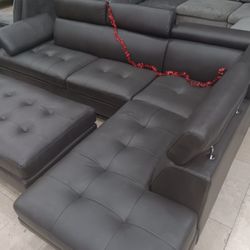 *Holiday Flash Sale!!!*---Modern Ibiza Gray Leather Sectional Sofa W/Ottoman---Now $799!!!---Delivery/$10 Down Financing🤠