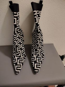 Black & White Geometric Knit Sock Boots