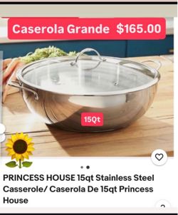 Caserola Grande 15Qt Especial $165.00 Prepara Grandes Cantidades Comidas Arroz Carnes Pollo Frijoles Princess House Ventas Finales