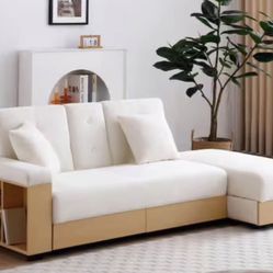 Noble House Merlin 84.65 in Beige Linen Upholstery Twin Size Sofa Bed