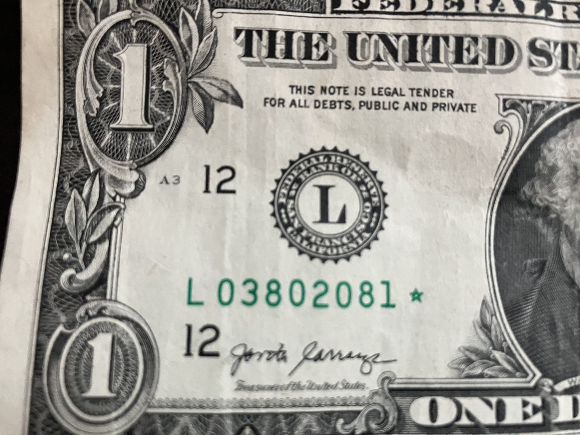 $1 bill w/star L0(contact info removed) issue 2017A