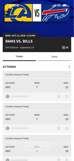 Rams vs Bill tickets
