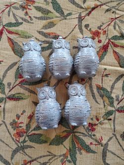 Set Of 5 Pier 1 Imports Christmas Ornament Owls With Glitter