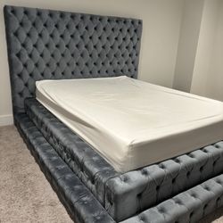 Queen Elen Tufted Velvet Bed – Like New