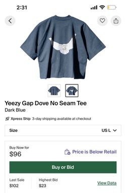Yeezy Gap Balenciaga Dove No Seam Tee Dark Blue Size Large