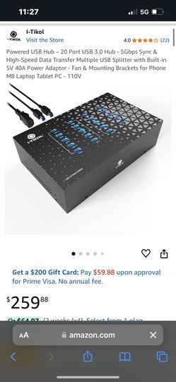 Powered USB Hub – 20 Port USB 3.0 Hub - 5Gbps Sync