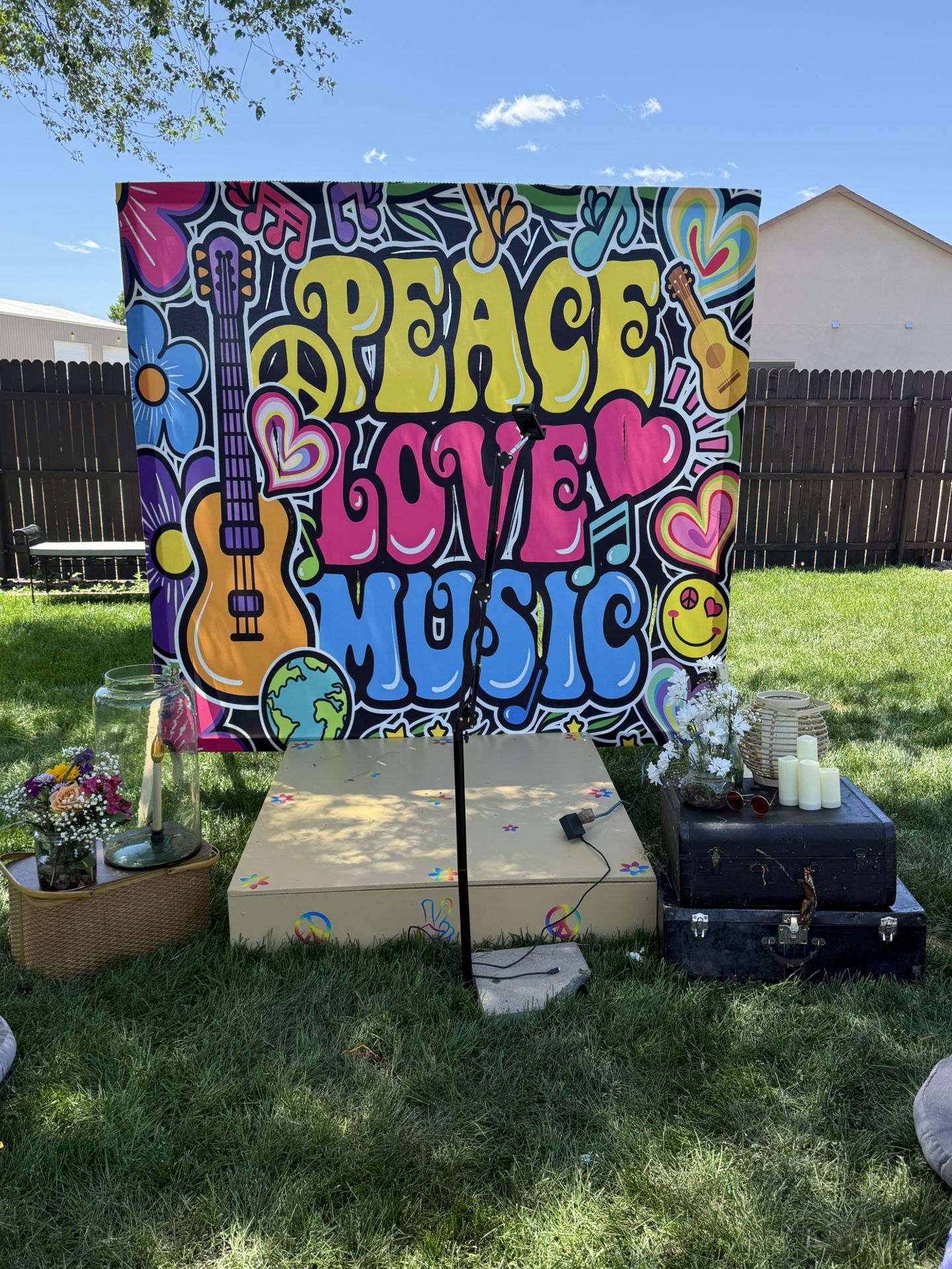 Stage With Back Drop And Matching Large Framed Tapestry 