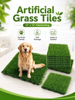 12 PC 12"x12" Interlocking Artificial Grass Tiles with Drainage Holes