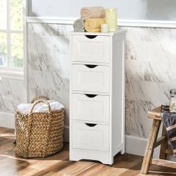 4 Drawer Bathroom Floor Cabinet Freestanding White Storage Organizer