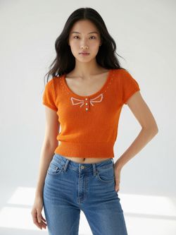 Orange Bow Knit Top size S, Jeans Youth size 12