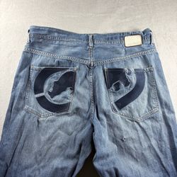 Vintage Ecko Unltd Jeans Men’s 38x30 Blue Baggy Fit Embroidered Y2K Hip Hop#1040