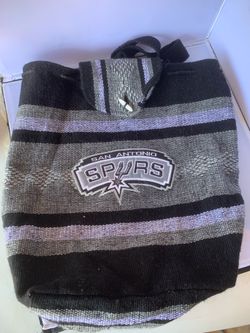 Vintage San Antonio Spurs Woven Drawstring Backpack Baja Serape Bucket Bag Black Silver