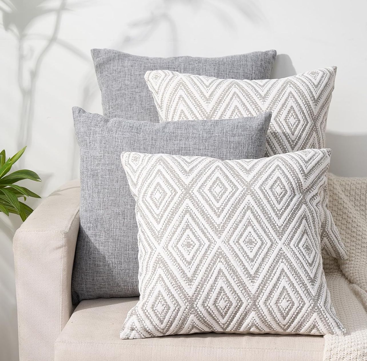hpuk Decorative Pillow Covers Couch Pillow Covers Throw Pillow Covers for Couch, Sofa, Bed, 17x17 Inch Set of 4 Polyester Farmhouse Pillow Covers, Gre