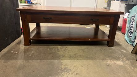 Wood Coffee Table with Drawer and Shelf
