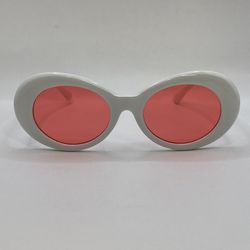 Women’s White Frame Pink Lens Oval Butterfly Sunglasses Clout Goggles