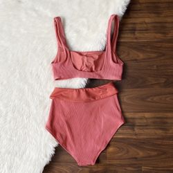 Aerie High Waist Bikini Set Salmon Pink