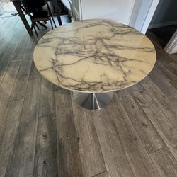 West Elm Dining Round Dining Table, Faux Marble