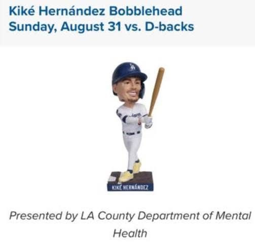 Dodgers vs. D’Backs - Aug. 31 Kike bobblehead Night for $70
