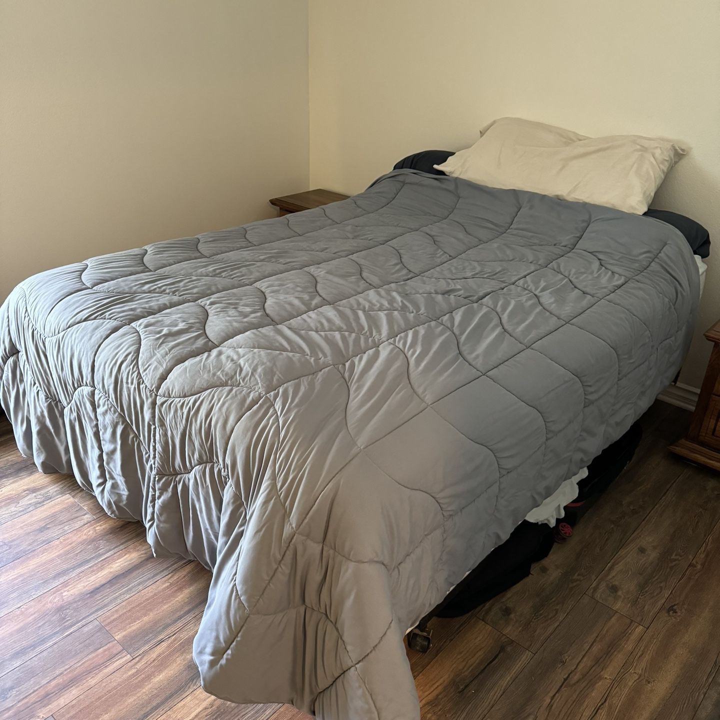 Queen mattress, Frame, And Box Spring Available For Pickup ASAP 