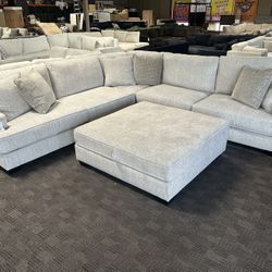 Large Cream Deep Comfy Custom Sectional Sofa 