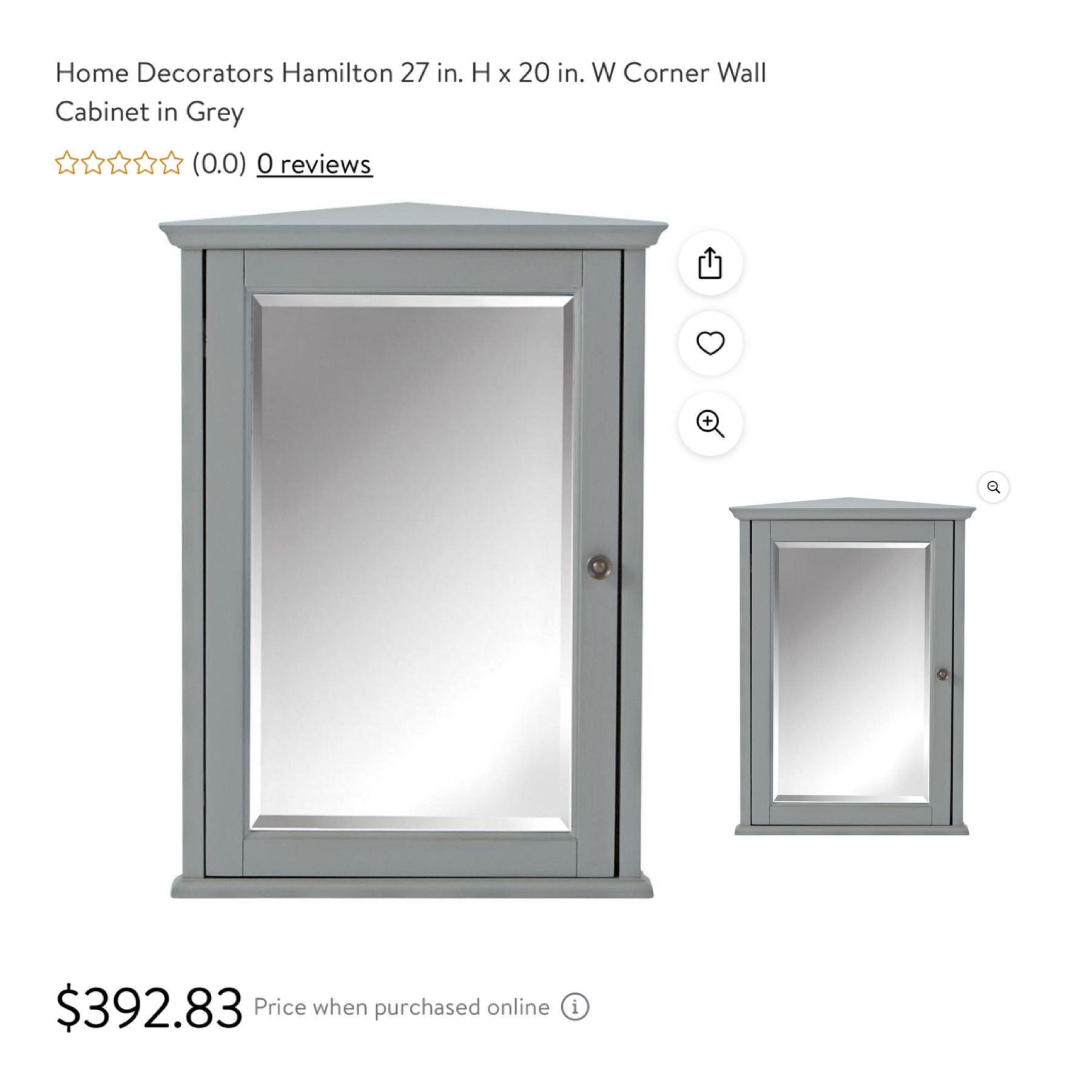 Hamilton 27 in. H x 20 in. W Corner Wall Cabinet in Grey Hamilton 27 in. H x 20 in. W Corner Wall Cabinet in Grey