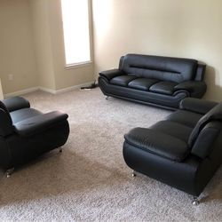 🎄❄️Brand New Black Leather Sofa + Loveseat - Chair | Pay After Delivery 🚚