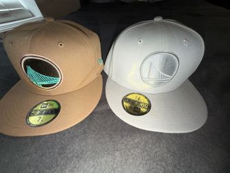 Two Gold State Warriors Hats