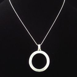 18" x 2mm Solid Sterling Silver Italian Bead Chain with 34mm Solid Sterling Silver Circle Pendant, Mint!