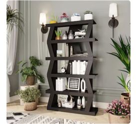 FUFU&GAGA Black MDF 5 -Shelf Bookcase ( 35.4-in W x 63.8-in H x 11.5-in D ) Finished KF260141-01