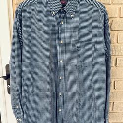 Wrangler Plaid Button Down Shirt Men's Size Medium Blue Long Sleeve Cotton