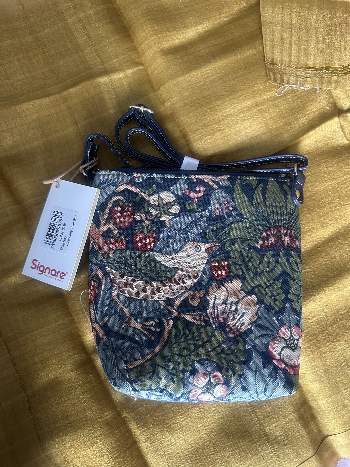 NWT! Signare Tapestry William Morris Strawberry Thief Blue Crossbody Bag Purse