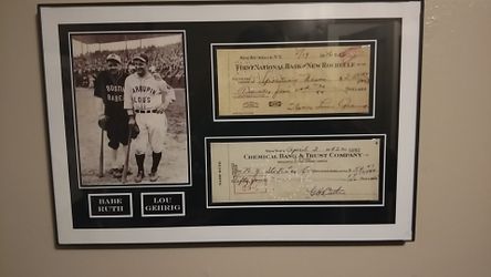 Babe Ruth and Lou Gehrig picture with bank checks