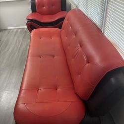 Red and black leather couch set