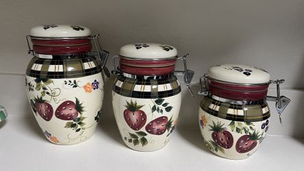 Hand painted strawberry canisters