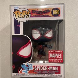 Spiderman Miles Morales Funko Pop *MINT* Marvel Collector Corps MCC Exclusive Marvel Across Spiderverse 1090 with protector Swinging Flying Black Suit